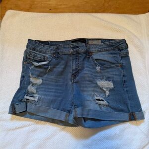 Aeropostale Blue High Rise Midi Distressed Jean Shorts